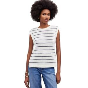 Madewell Puff Trim Sweater Vest Stripe in Bright Ivory size Medium